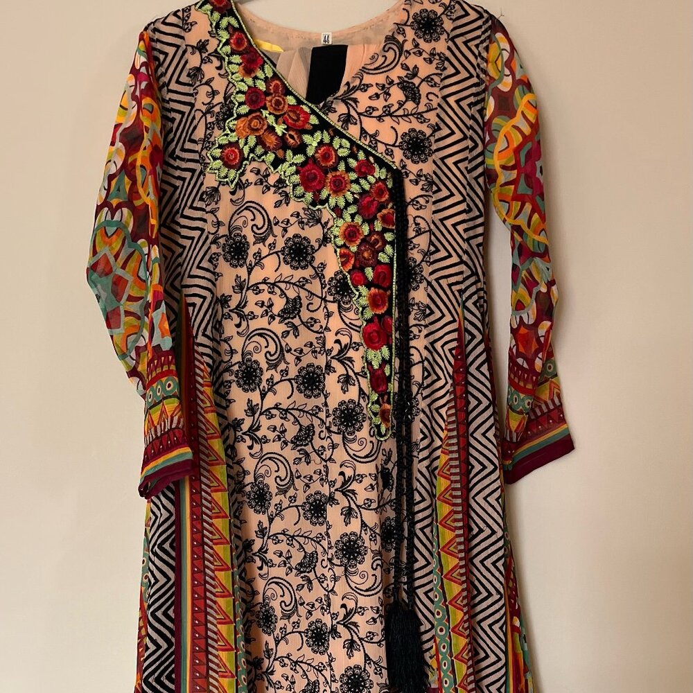 3 Piece Chiffon Multi Coloured Formal Suit - Pakistani/Indian